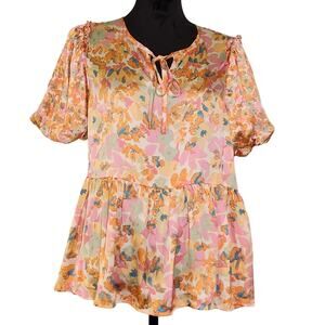 JODIFL NWT Satin Floral Babydoll Top, Size Medium